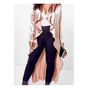 Long Pink Satin Duster Cardigan